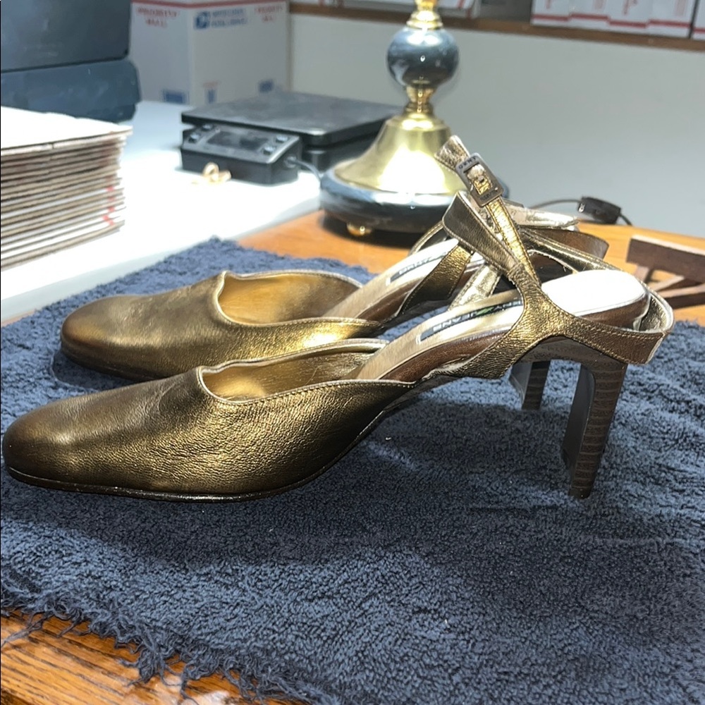 DKNY Gold Slingback Heels with Rounded Toe - Picture 8 of 14